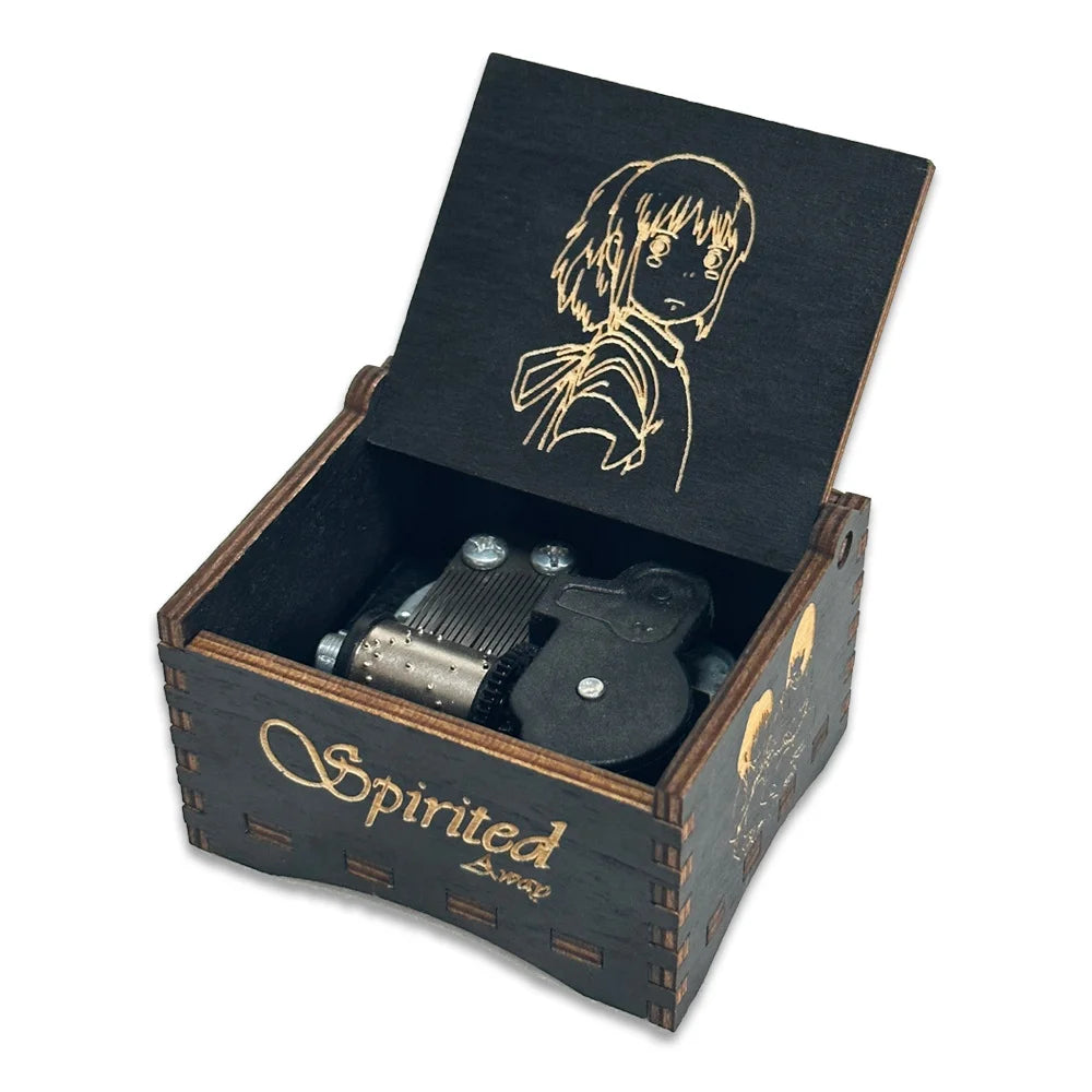 Wooden music box, creative spring music box, laser engraving, gift giveaway, stall toy display, solid wood music box