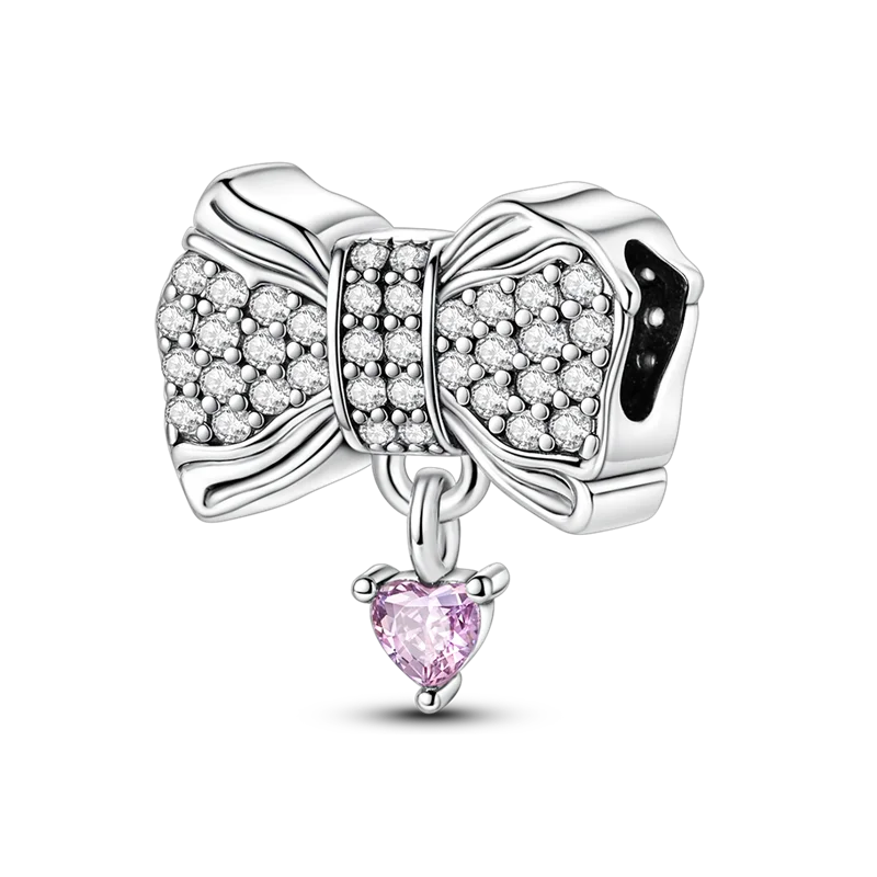 Original Charms Bead 925 Sterling Silver Inlaid Zirconium Bowknot Love Heart Balloon Pendants Fit Bracelet DIY Jewelry Marking