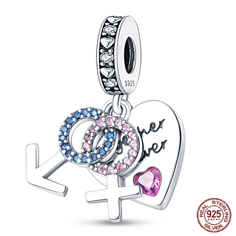 Real 925 Sterling Silver Pink Series Heart Charms Beads Fit Qikaola 925 Original Bracelets DIY Mother's Day Jewelry Gift For Mom