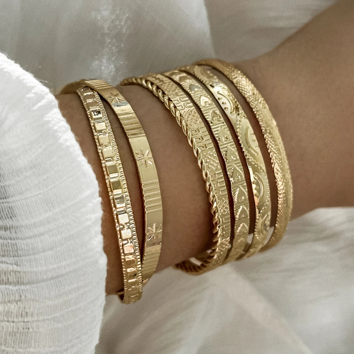 7Pcs/Set Punk Vintage Gold Color Arrowhead Argyle Exaggerated Bracelets & Bangle For Women Twist Chain Charm HipHop Party Jewelr