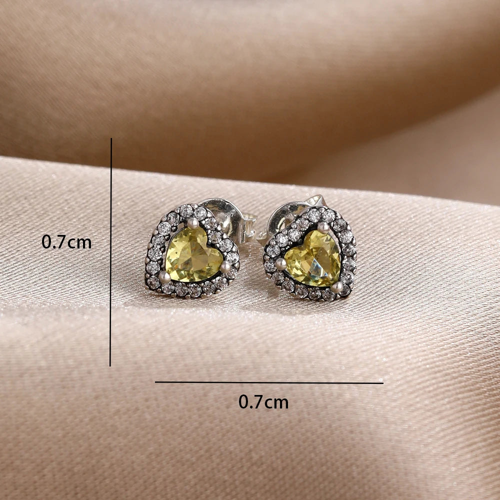 2025 New 925  silver earrings with sparkling red heart and pink bow earrings that fit original women's jewelry DIY birthday gift