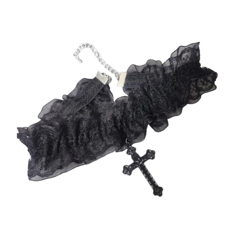 Gothic Lace Choker Necklace for Women Girls Halloween Cosplay Neckchain 634D