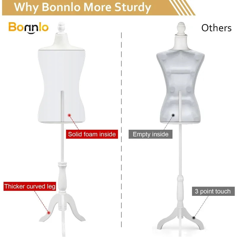 Female Dress Form Size 10-16, Adjustable Height Torso Body with Upgraded Tripod Stand, Medium Size Mannequin for Sewing a