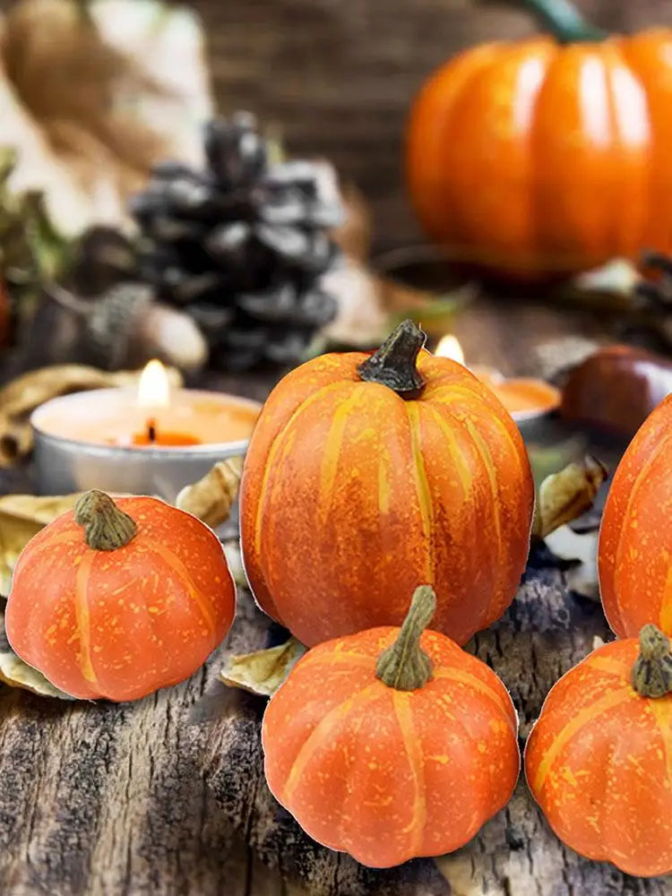 7pcs Artificial Pumpkins Faux Artificial Pumpkins  Fake Simulation Pumpkins Halloween Thanksgiving Party Props Home Decoration