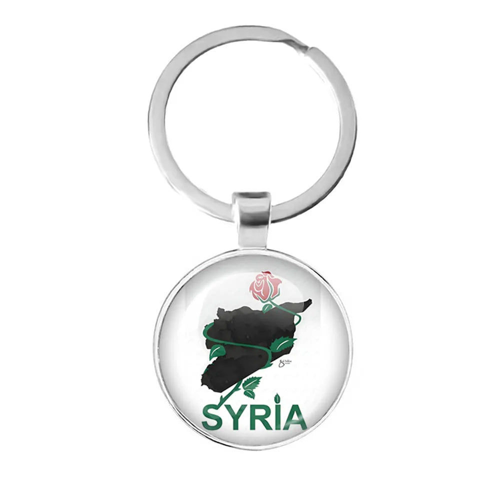 Syria Flag National keychain Glass Cabochon Pendant Keychain For Women Men Charm Car Keyring Creative Fashion Jewelry Gift
