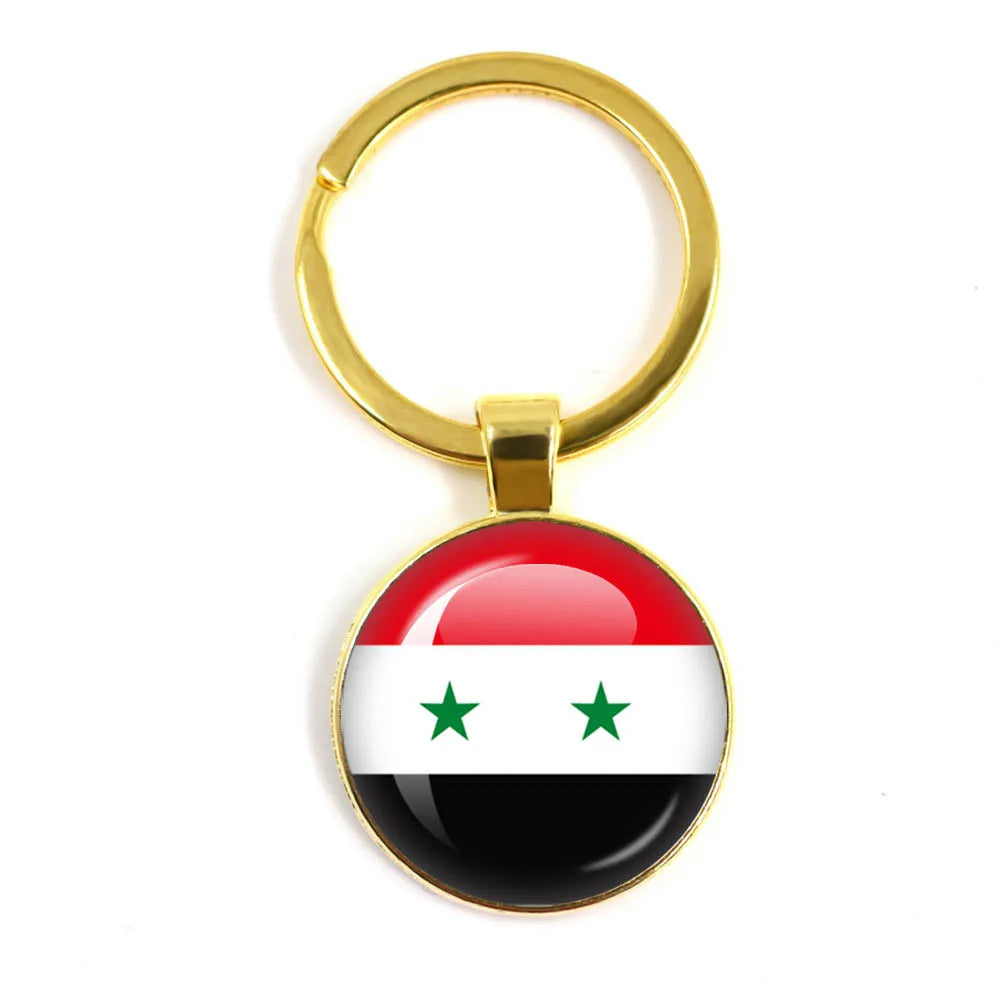 Syria Flag National keychain Glass Cabochon Pendant Keychain For Women Men Charm Car Keyring Creative Fashion Jewelry Gift