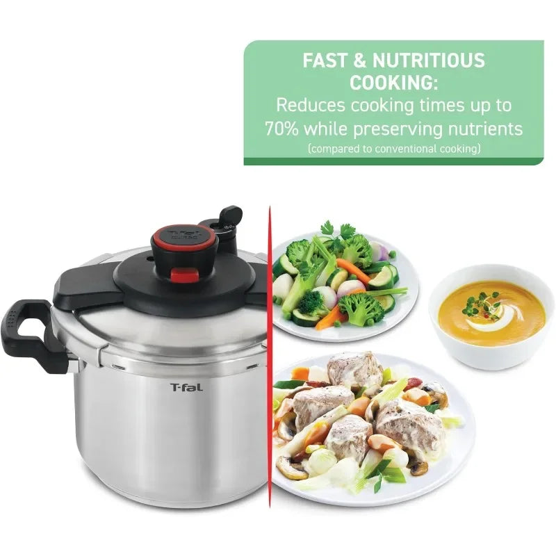 HOME Stainless Steel Pressure Cooker 8 Quart, Induction Compatible, Secure locking System, One Hand System, Fast Cooking Silver