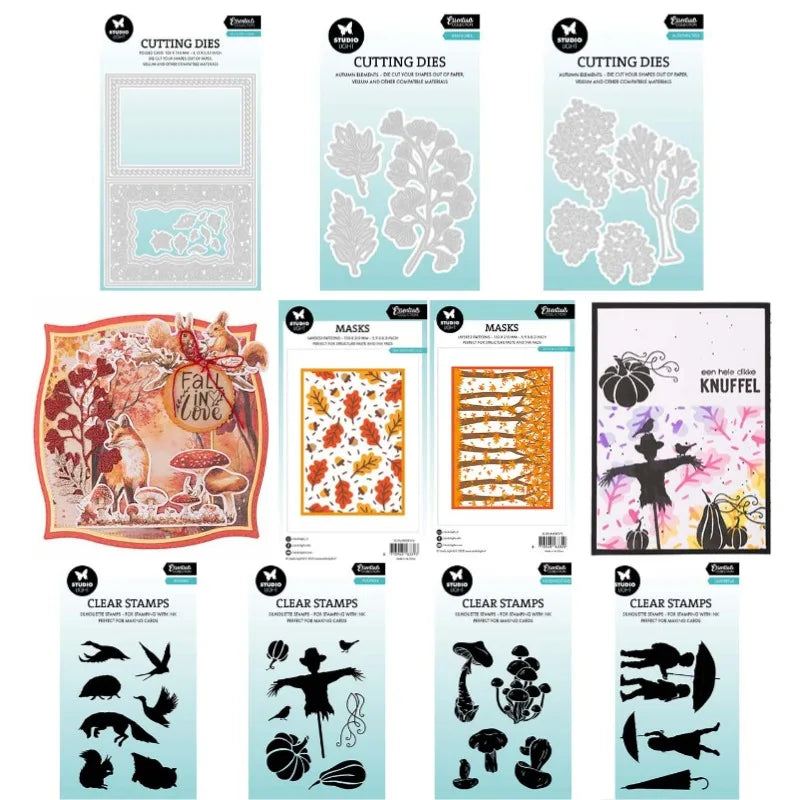 Umbrella Mushrooms Pumpkin Animals Autumn Tree Card Metal Cutting Dies Silicone Stamps Scrapbook Stencil Photo Album DIY Paper