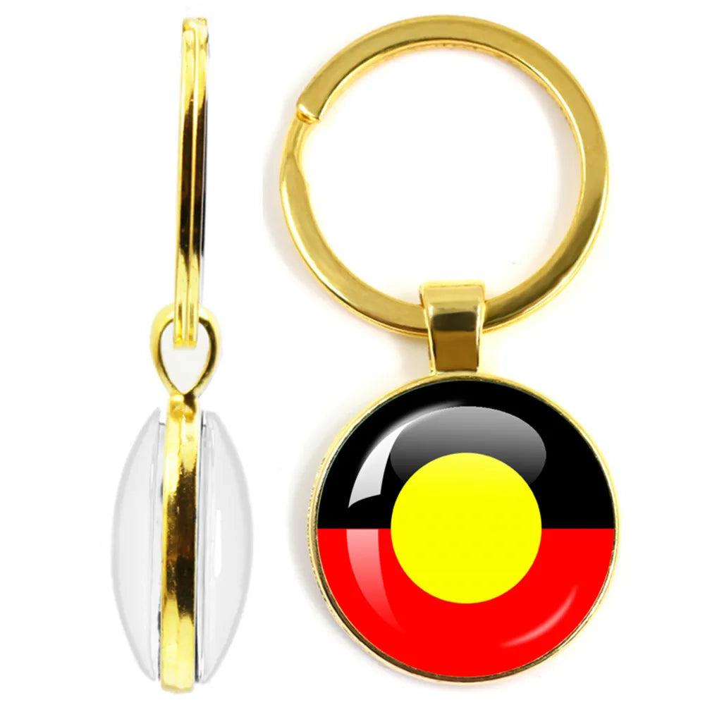 Australian Aboriginal Flag National Emblem Dangle Glass 25mm Key Chain Fashion  Key Chains Glass Cabochon Lady  Key Chains Jewel