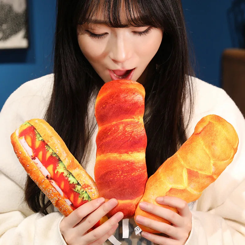 Creative French Bread Plush Pillow Stuffed Baguette Croissant Hotdog Plushie Peluche Party Prop Decor Sleeping Companion Cushion