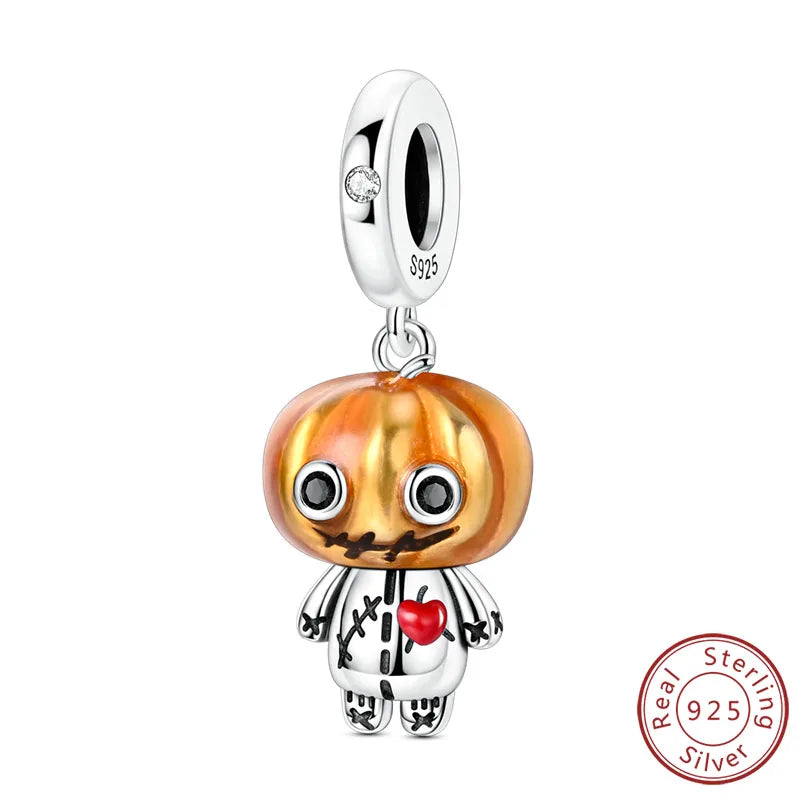 Halloween Charm Bead Pendant 925 Sterling Silver Pumpkin Witch Doll Skeleton Mummy Candy Charm Fit Original Bracelet DIY Jewelry