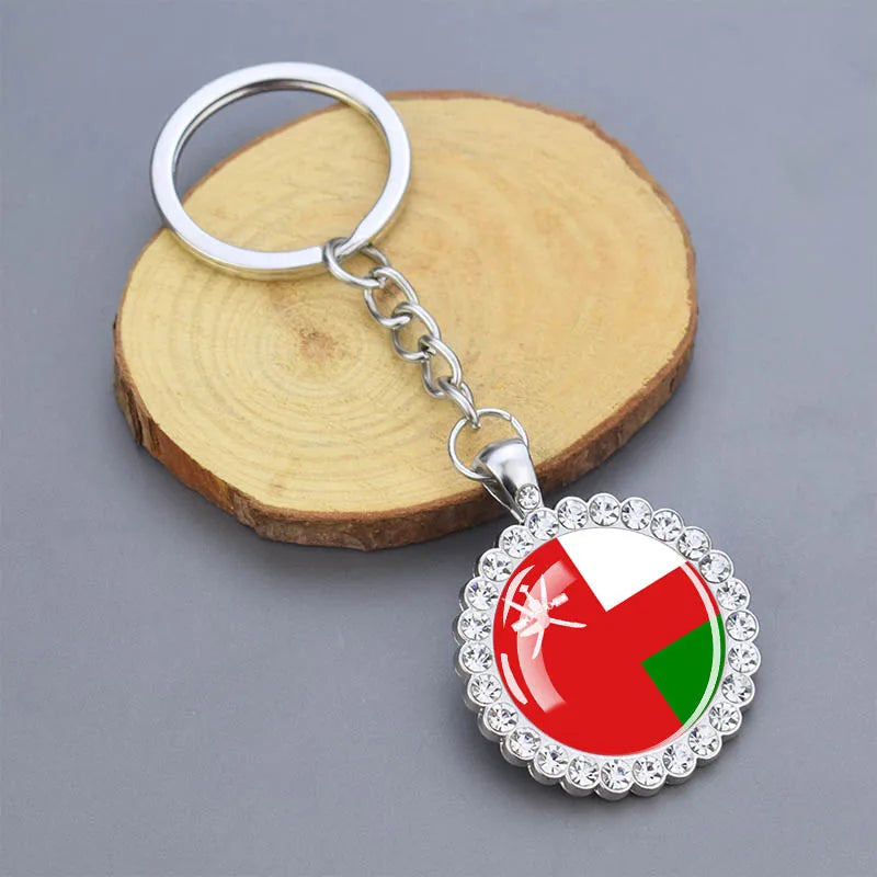 Arab National Flag Keychains Algeria Yemen Tunisia Saudi Arabia Egypt Glass Dome Rhinestone Key Chain Flag Jewelry Keyring Gift