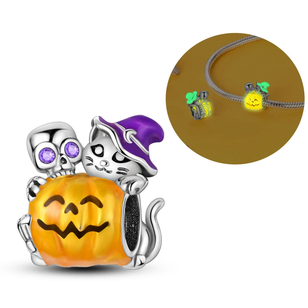 Halloween Pumpkin Series 925 Silver Orange Harvest Charms Beads For Original Bracelet For Women Jewelry Making Gift