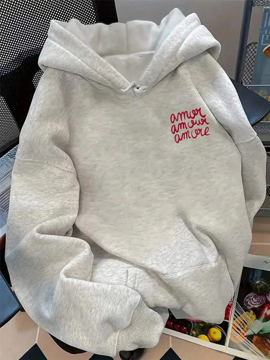 Love - Inspired Pure Cotton Hoodie Showcasing Handwritten - Style "amor" Letters - A Stylish Pick for Romantics
