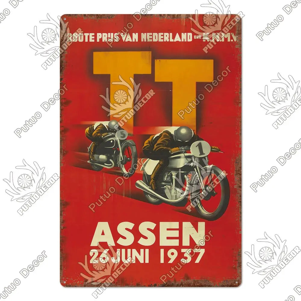 Putuo Decor Vintage Racing Track Tin Sign Isle of Man TT Metal Poster Plaque Garage Plate Bar Club Man Cave Home Wall Decoration