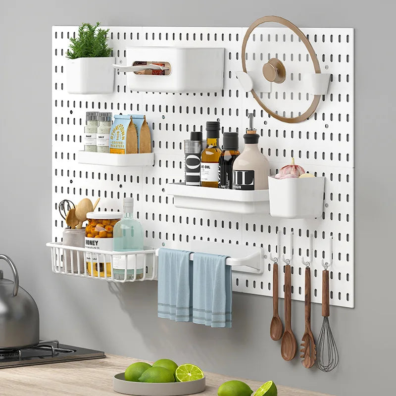 DIY Pegboard and Accessories, Multifunction Kitchen Organization, No Drill, Shelf, Wall Panels, Wall-Mounted Storage Rack