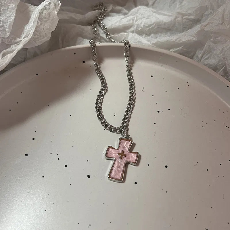 wwHarajuku Punk Love Heart Rhinestones Gothic Titanium Steel Necklace For Women New Cool Girl Party Jewelry Gifts For Friend