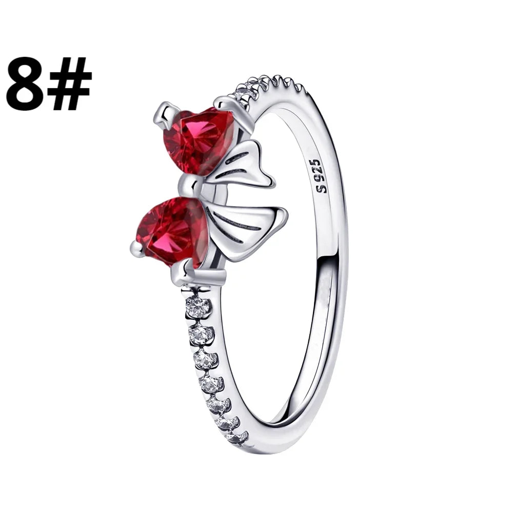 New 925 Silver Shining Ring Colorful Bow Tie Set Zircon Ring Earrings Bracelet Necklace Original For Women DIY Fine Jewelry Gift