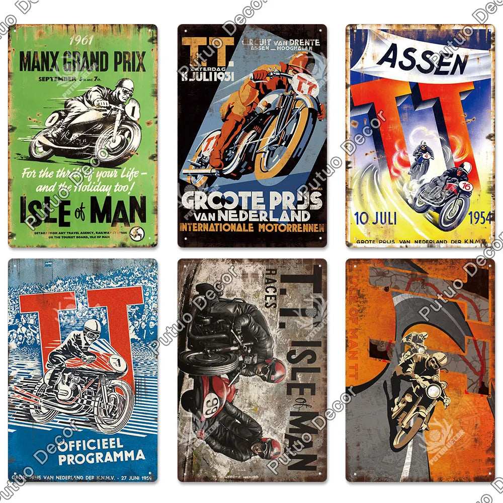 Putuo Decor Vintage Racing Track Tin Sign Isle of Man TT Metal Poster Plaque Garage Plate Bar Club Man Cave Home Wall Decoration