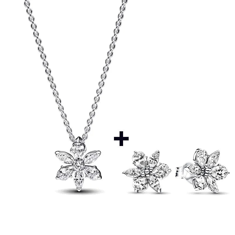 S925 Silver Valentine's Day Red Heart Charm Earring Snowflake Earrings Bow Heart Necklace DIY For Women Fine Jewelry Gift