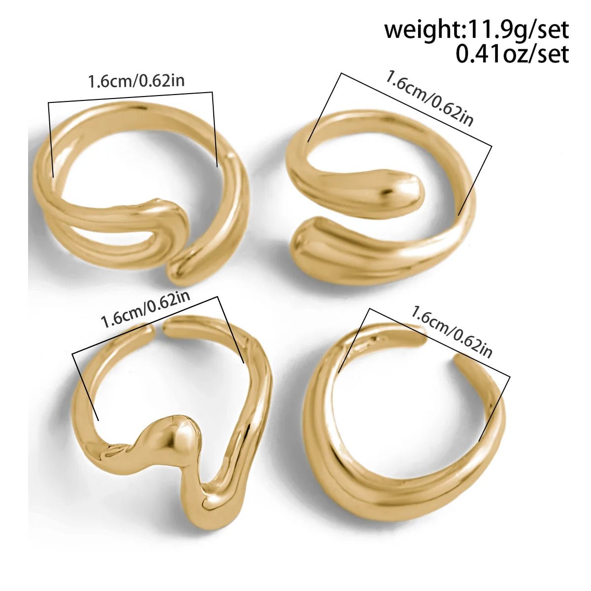 Punk Geometric Metal Irregular Rings for Women Men Vintage Gold Color Curved Open Ring Set Fashion Unisex Jewelry Gift