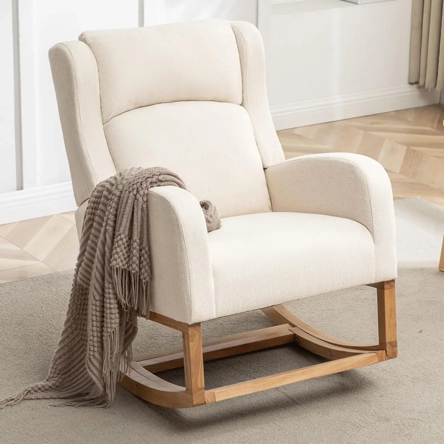 Rocking Chair Nursery, Nursing Rocking Chairs for Mom Nursery, Comfy Wingback Glider Rocking Armchair with Side