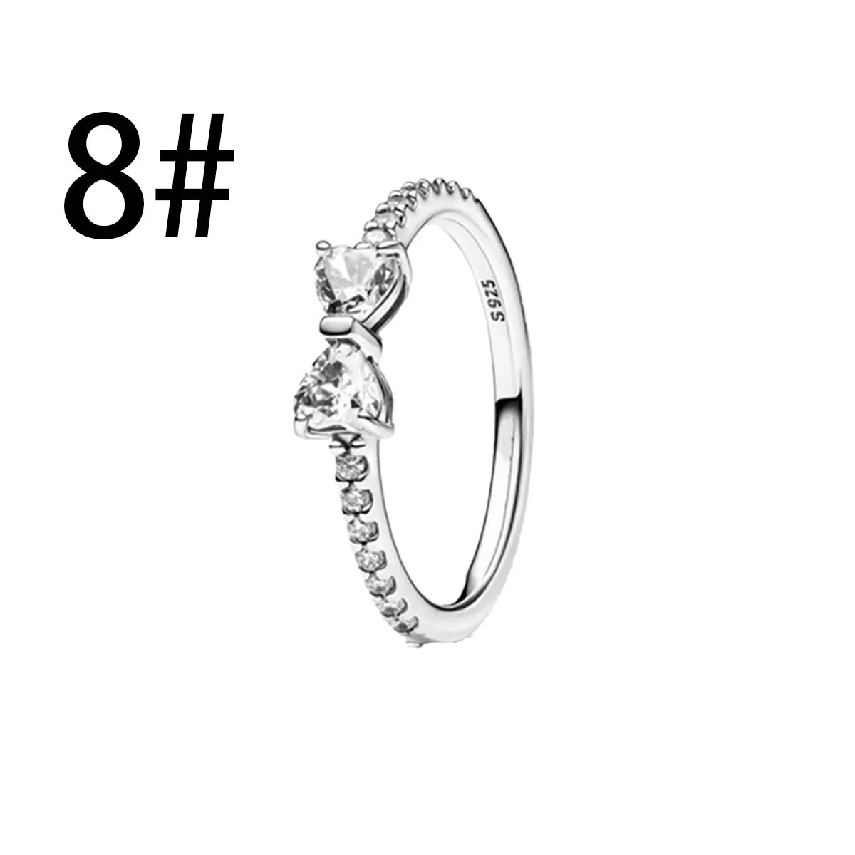 Original 925 Sterling Silver Bow Heart Set Ring Necklace Earring Colorful Crystal Women Birthday Valentine's Gift DIY Jewellery