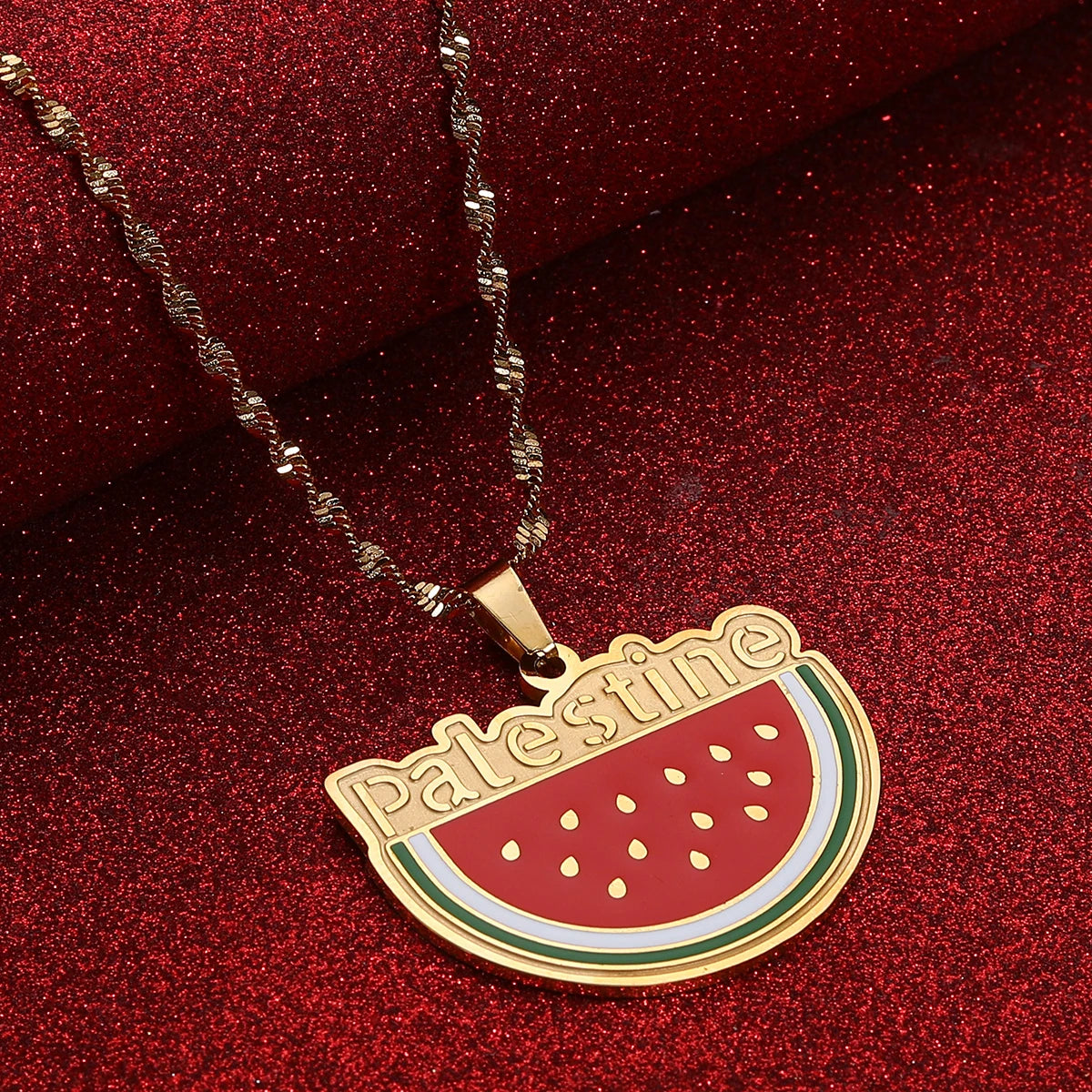 Stainless Steel Arabic Arab Watermelon Gaza Pendant Middle East Pendant Neckace Jewelry