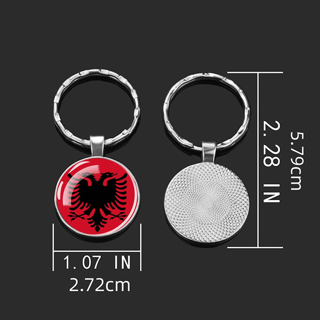 Europe National Flag Keychain Albania Spain Italy France UK Flag Glass Metal Key Chain Bag Pendant Gift for Patriot
