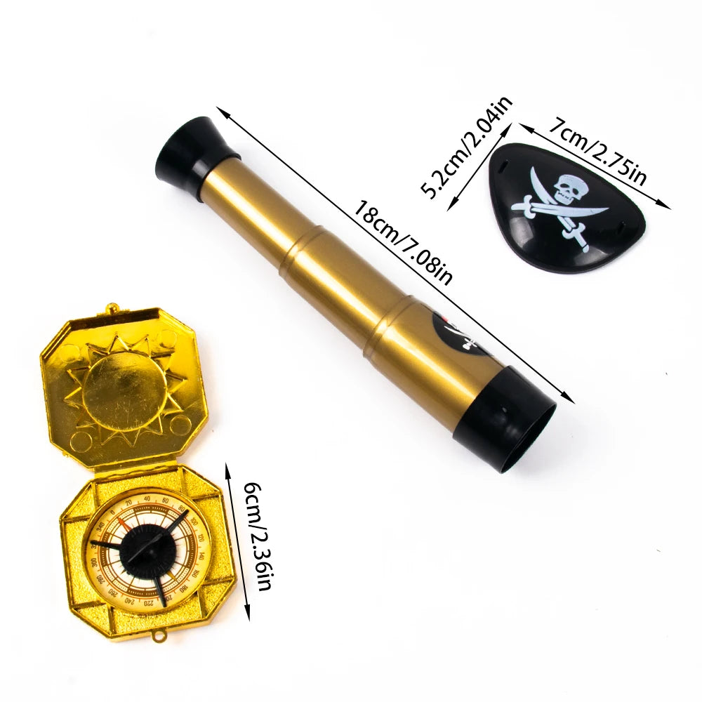 Children Pirate Captain Cosplay Costume Props Pirate Eye Patch Hook Coins Telescope Kids Favors Gift Toy Pirate Party Halloween