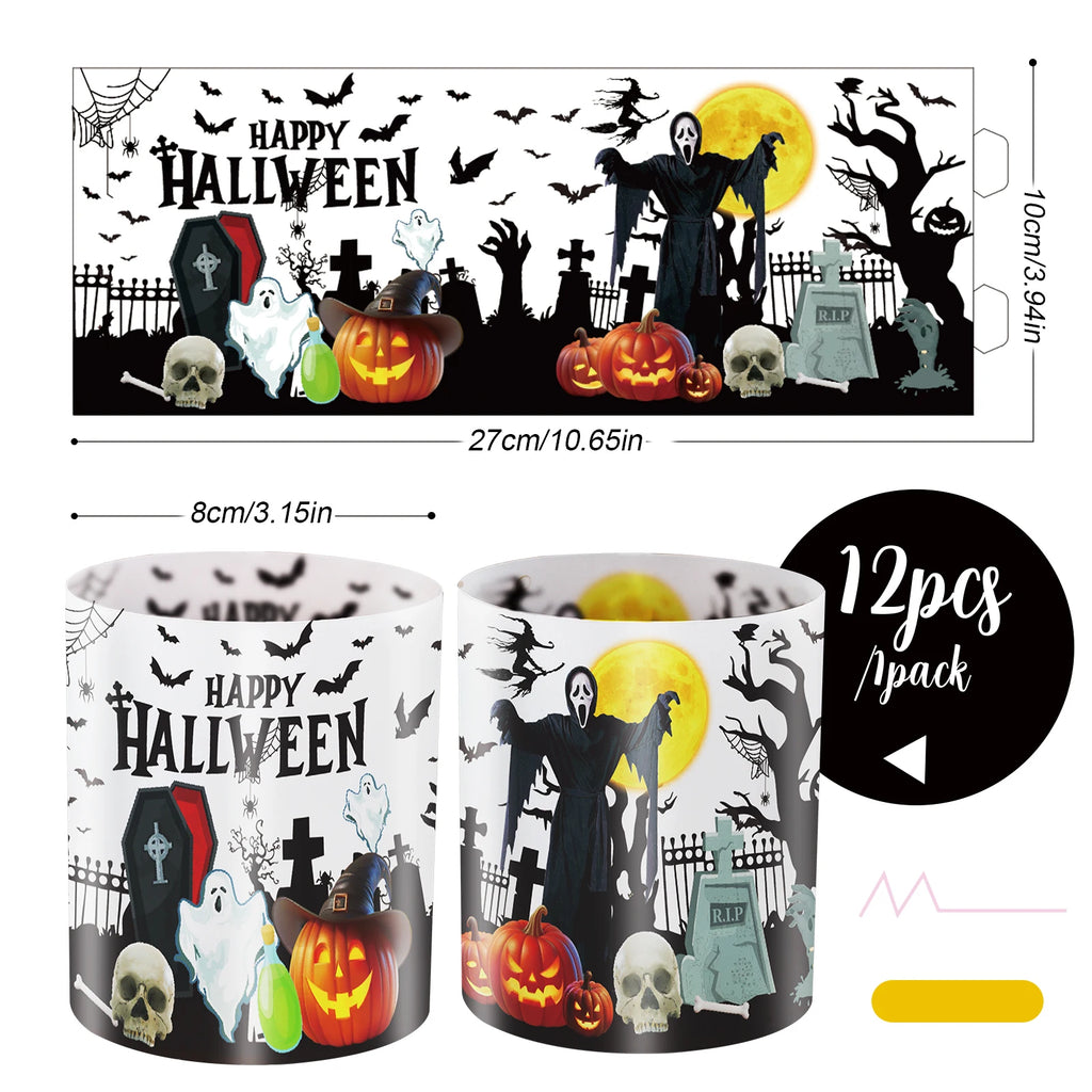 12pcs lantern table decoration for Halloween, party decoration table, Halloween lampshade, witch, pumpkin, bat, tombstone, suita