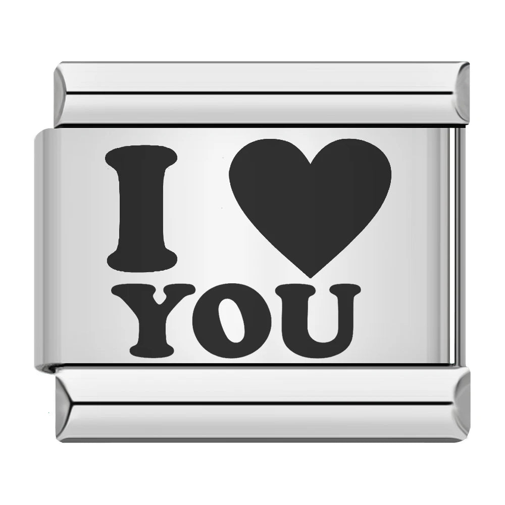 Fashion Romantic Heart I Love Dad Mum You Dogs Links Charm Fit 9mm Bracelet Stainless Steel Valentine's Day Jewelry DIY Making