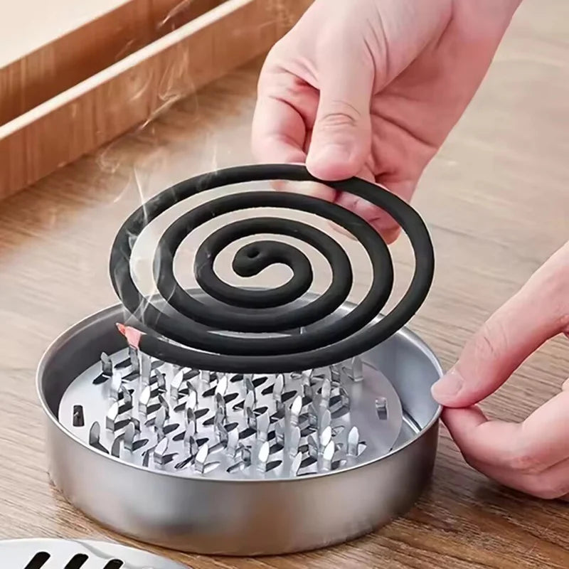 Mosquito Coils Holder Stainless Steel Mosquito Coil Box with Cover Round Mosquito Coil Tray Easy To Clean Anti-Mosquito Supplies