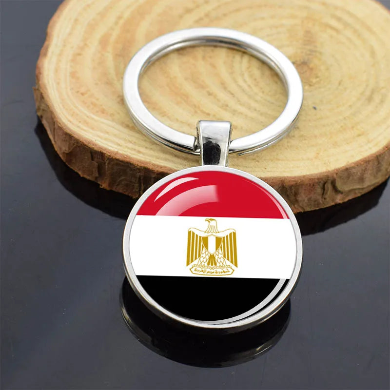 Africa Countries Flag Keychains Double Sided Glass Dome Pendant Key Chains Algeria Somalia Tunisia Morocco Egypt Flag Keyring