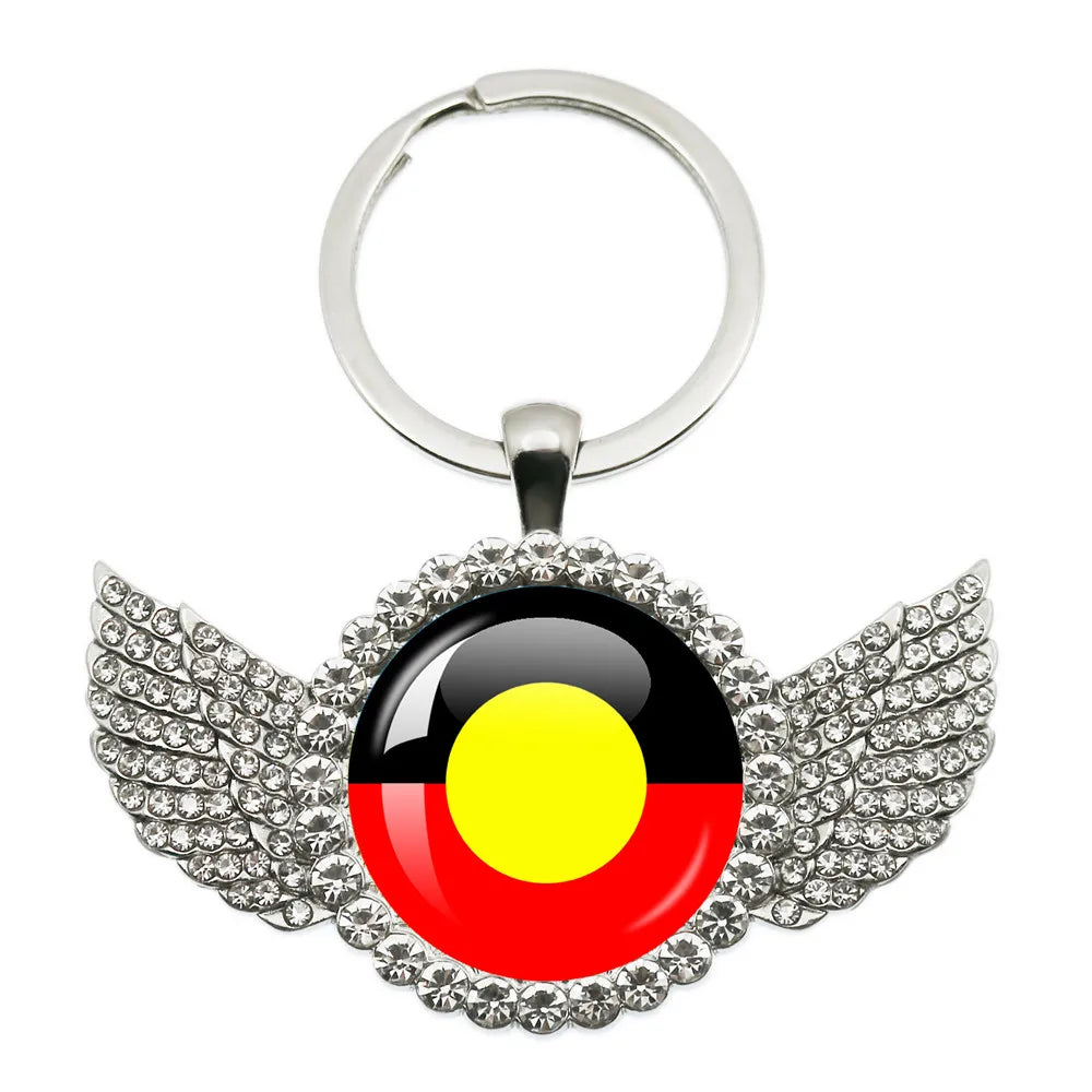 Australian Aboriginal Flag National Emblem Dangle Glass 25mm Key Chain Fashion  Key Chains Glass Cabochon Lady  Key Chains Jewel