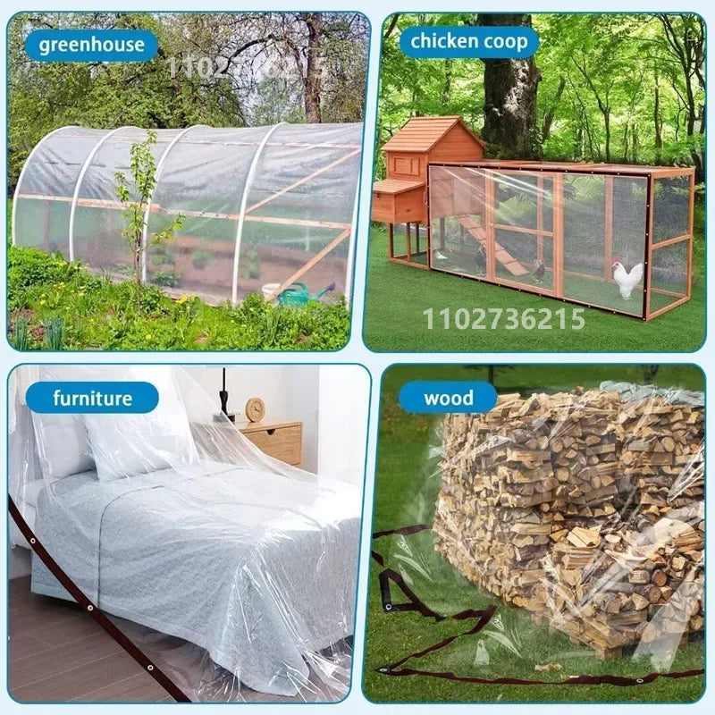Thicken Transparent Waterproof Tarpaulin Garden Rainproof Clear Poly Tarp Plant Cover Insulation Shed Cloth with Grommets