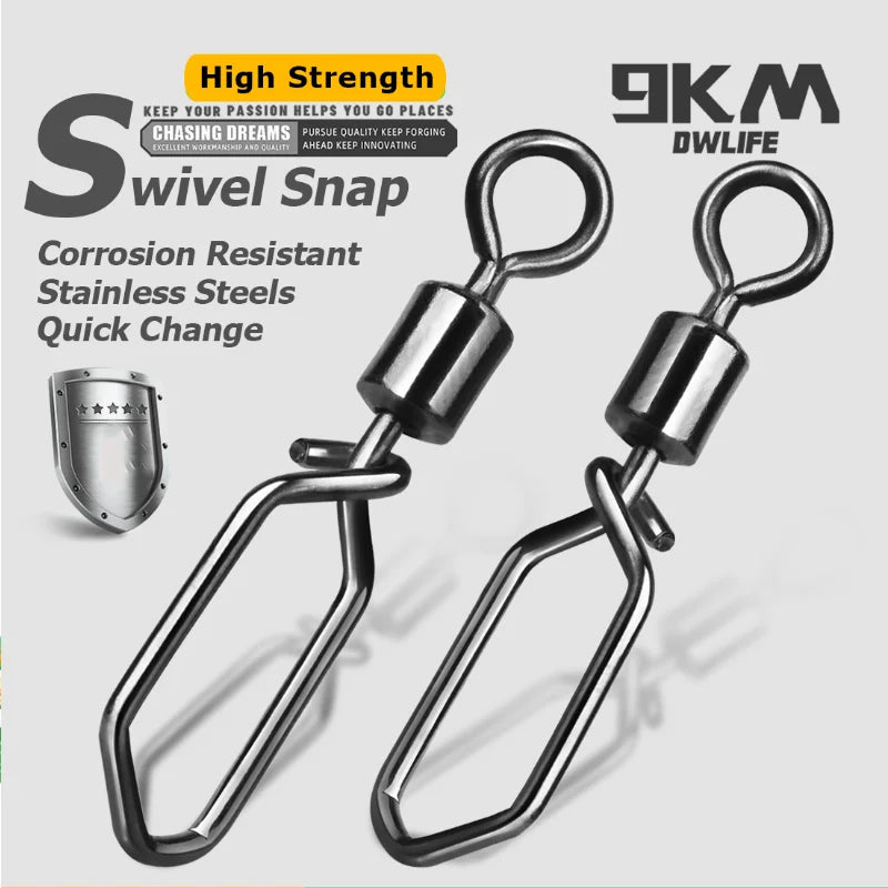 Fishing Swivels Snap 25~100Pcs Hooked Snap Stainless Steel Fishing Rolling Barrel Swivel Fishing Lure Connector Interlock Snap