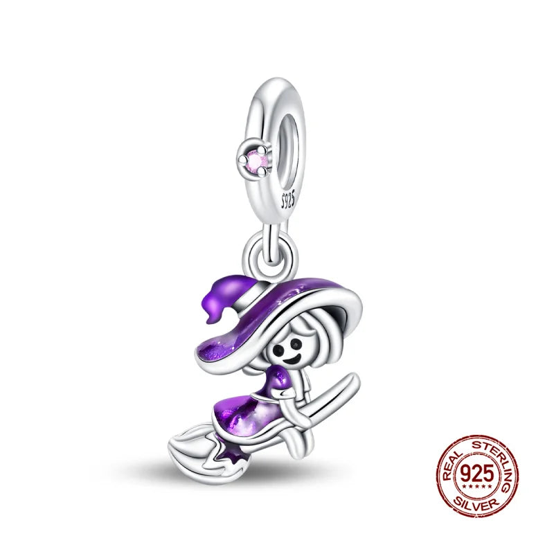 Original Charms 925 Silver Halloween Series & Flying Witch Pendant Charms Fits 3mm Original Bracelet For Women DIY Jewelry Gifts