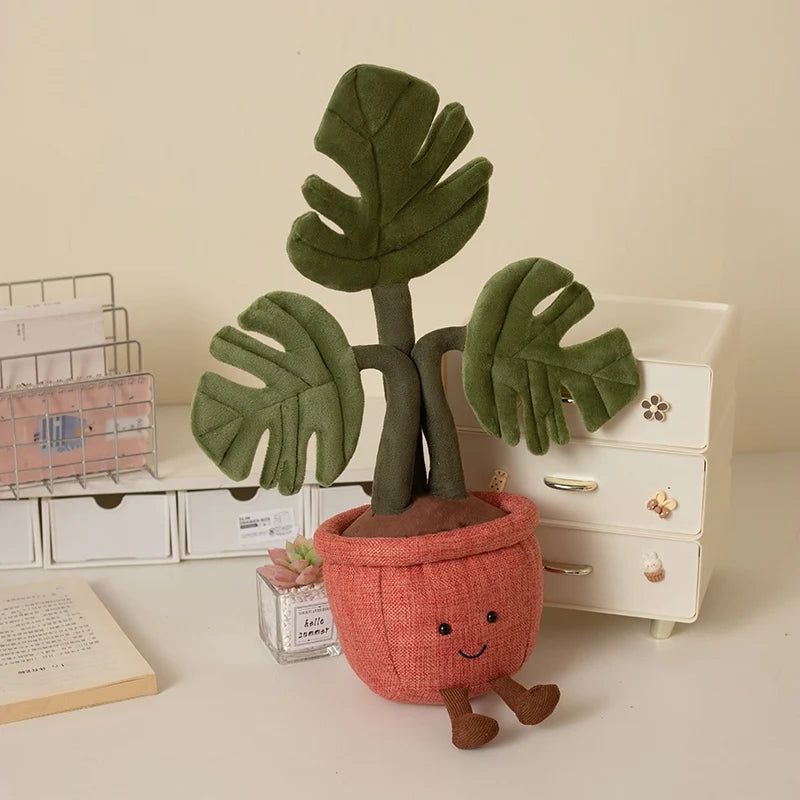 Plush Emulational Plants Amuseables Potted Monstera Deliciosa Stuffed Toys Fun Decoration For Home Kawaii Toy For Girls Gifts