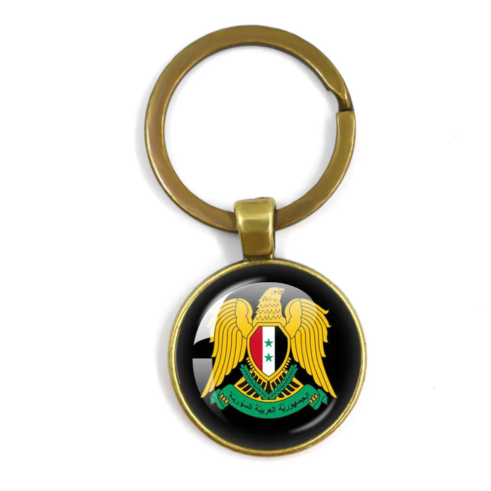 Syria Flag National keychain Glass Cabochon Pendant Keychain For Women Men Charm Car Keyring Creative Fashion Jewelry Gift