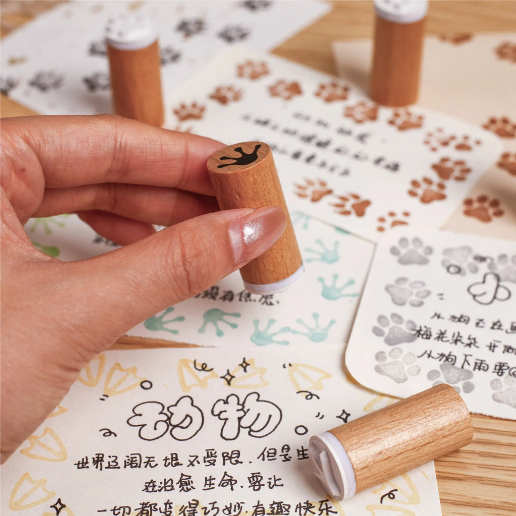 Cute Animal Paw Print Stamp - Bear Dog Wolf Cat Mini Seals for Scrapbooking Journaling Crafts Funny DIY Stationery
