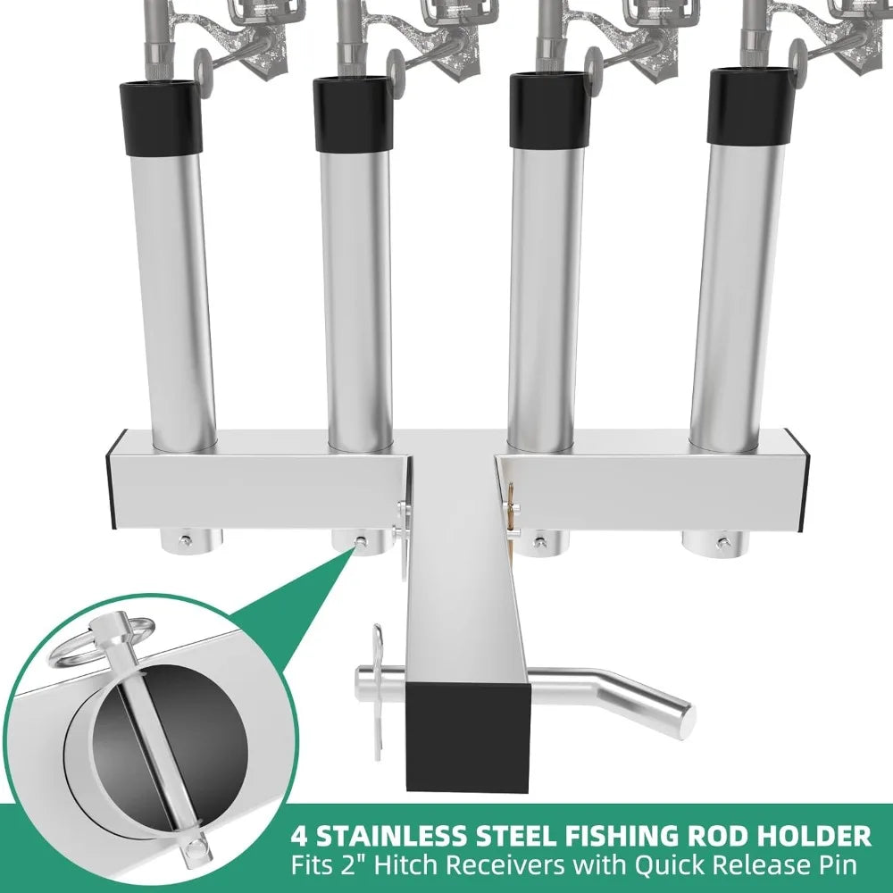 Hot Sale - Stainless Steel Fishing Rod Holder Stainless Steel Fishing Pole Holder 4 Link Tubes, 2" Trailer Hitch Receiver