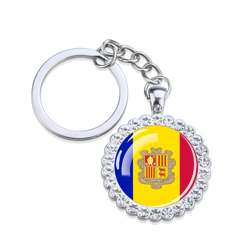 Europe National Flag Keychains Glass Dome Rhinestone Pendant Key Chains Albania Spain Ukraine Russia France Germany Flag Keyring