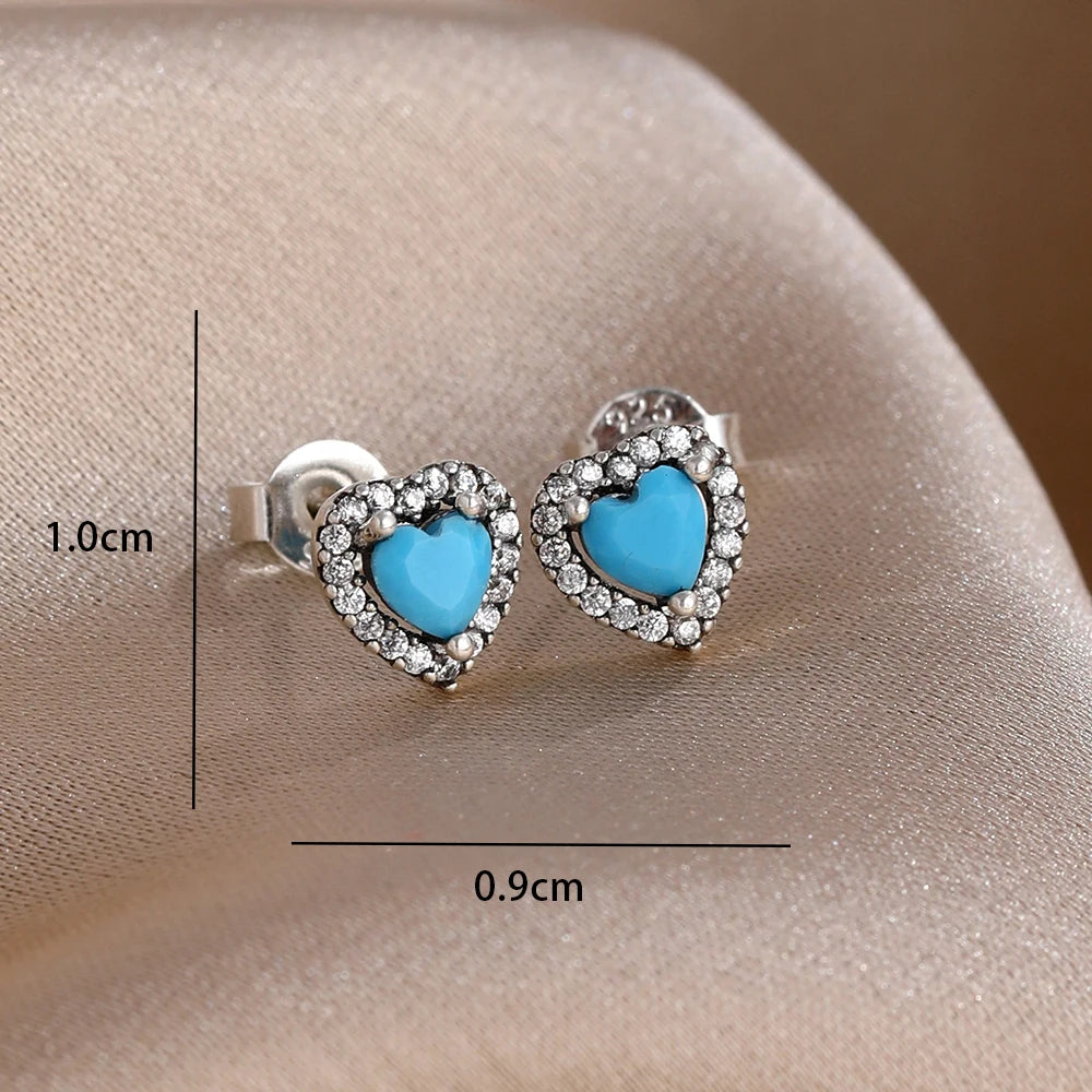 2025 New 925  silver earrings with sparkling red heart and pink bow earrings that fit original women's jewelry DIY birthday gift