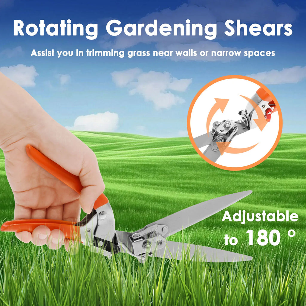 Garden Lawn Grass Shears Stainless Steel  Rotatable 180°/360° Garden Scissors  Lawn Garden Mowing Shears  Labor Saving for Yard