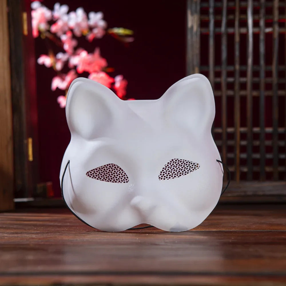 1pc Mesh Yarn Eyes Cat Face White Mask Matte Fox DIY Blank PVC Masks Halloween Party Masquerade Cosplay Dress Up Props Mask