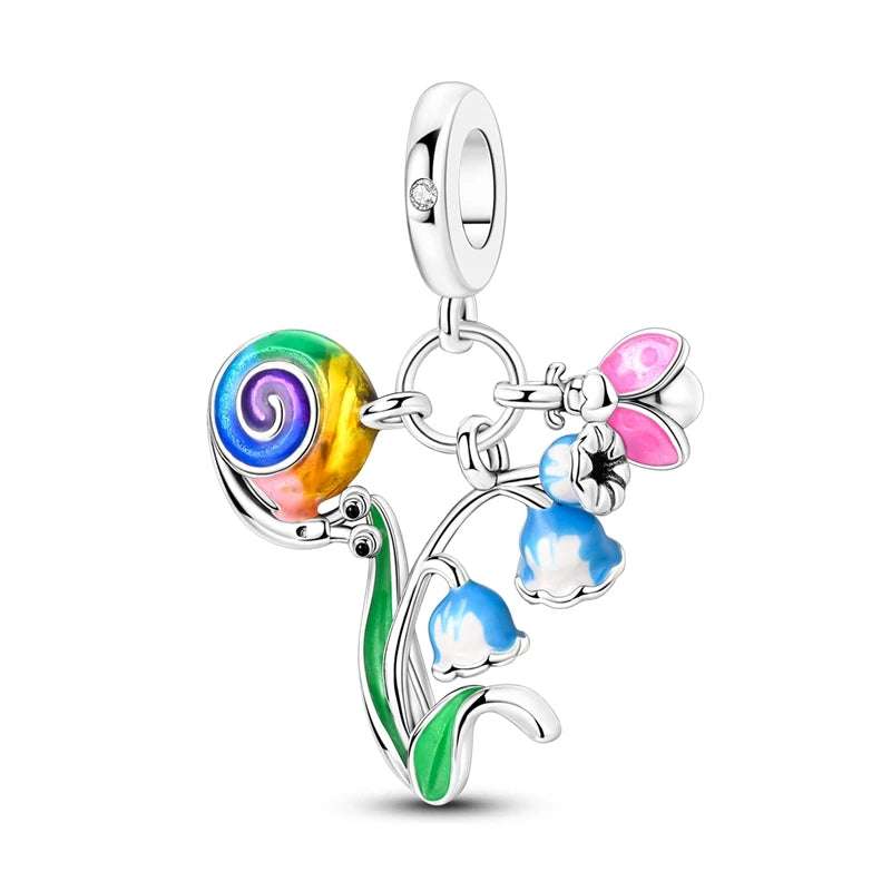 New 925 Sterling Silver Cactus Four Leaf Clover Charm Spring Green Series Bead Pendant For Original Beads Bracelet DIY Jewelry