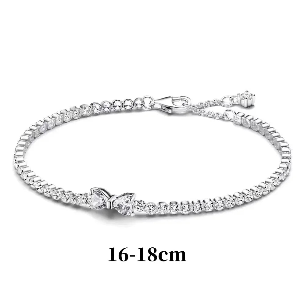 Luxury Original 925 Sterling Silver Necklace Bow Round CZ Red Heart Pendant Necklace Charm Women Classic DIY Gift Making