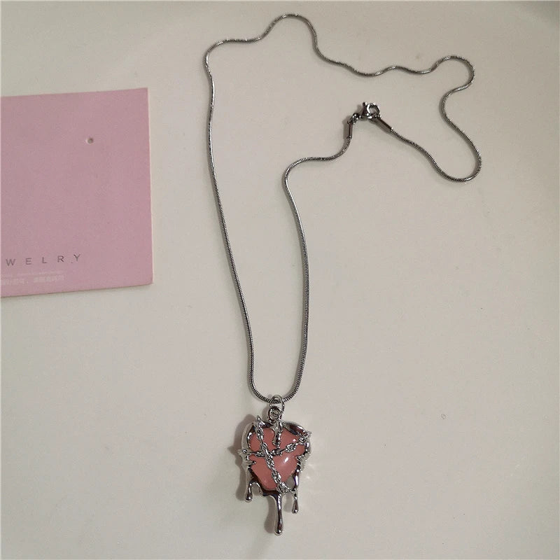 Gothic Y2K Pink Cross Heart Pendant Chain Choker Necklace For Women Egirl Hip Hop Punk Charms Aesthetic Jewelry EMO Accessories