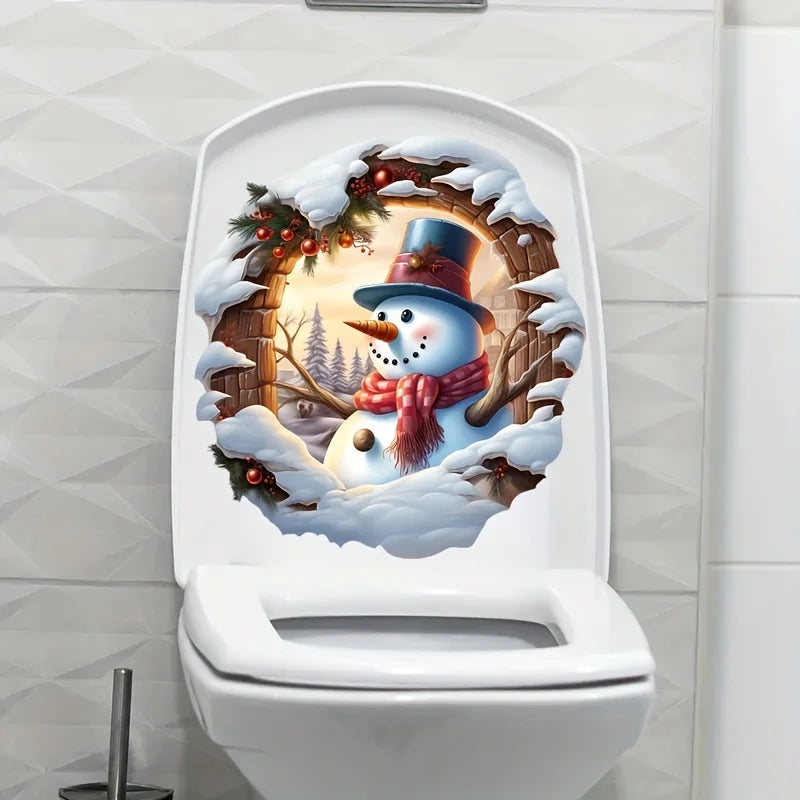 Merry Christmas Snowman Bathroom Toilet Decal - Self-Adhesive, Easy Apply Bathroom Sticker for Festive Home Decor Gift S445